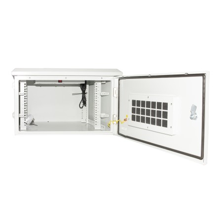 ARMADIO RACK 19 POLLICI 6U PER RETI DA ESTERNO CLASSE PROTEZIONE IP55 MISURE MM (L)600X(P)450X(A)333 GRIGIO CHIARO CON VENTOLE F