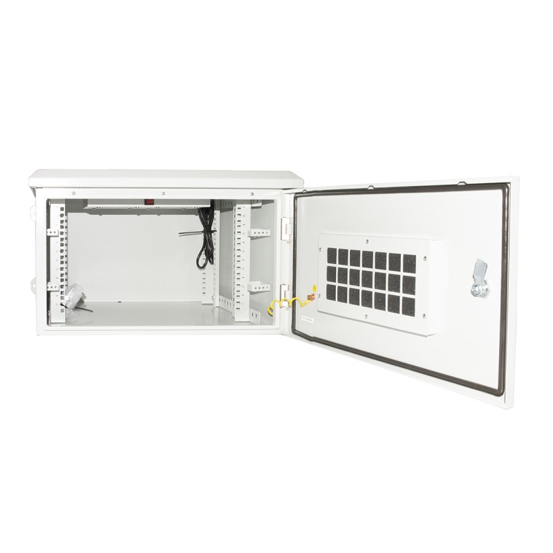 ARMADIO RACK 19 POLLICI 9U PER RETI DA ESTERNO CLASSE PROTEZIONE IP55 MISURE MM (L)600X(P)450X(A)467 GRIGIO CHIARO CON VENTOLE F