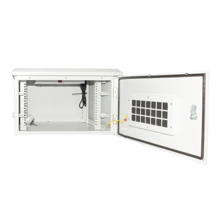ARMADIO RACK 19 POLLICI 9U PER RETI DA ESTERNO CLASSE PROTEZIONE IP55 MISURE MM (L)600X(P)450X(A)467 GRIGIO CHIARO CON VENTOLE F