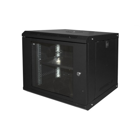 ARMADIO RACK 19" 9U LINK SERIE LIGHT COLORE NERO CON PORTA VETRO (AXPXL) MM 450X400X530 RIPIANO INCLUSO