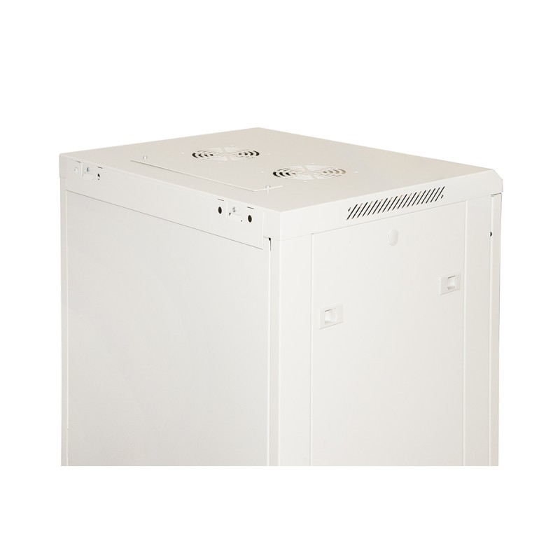 ARMADIO RACK 19" 18 UNITA' DA MURO (A)900 (L)600 X PROFONDITA' 600 MM. COLORE GRIGIO CHIARO PORTA VETRO