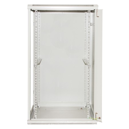ARMADIO RACK 19" 18 UNITA' DA MURO (A)900 (L)600 X PROFONDITA' 600 MM. COLORE GRIGIO CHIARO PORTA VETRO