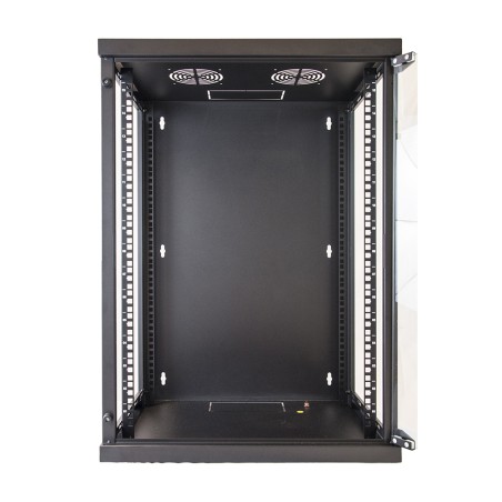 ARMADIO RACK 19" 18 UNITA' DA MURO (A)900 (L)600 X PROFONDITA' 600 MM. COLORE NERO PORTA VETRO
