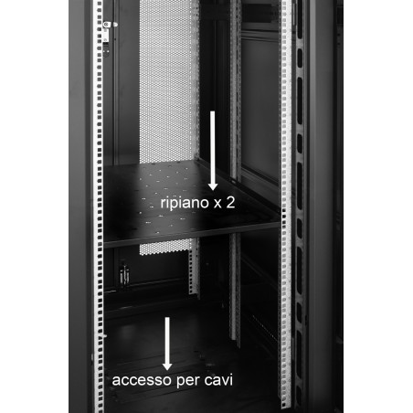 ARMADIO RACK 42U 800X1200 PORTA DOPPIA TRAFORATA CON 2 RIPIANI NERO