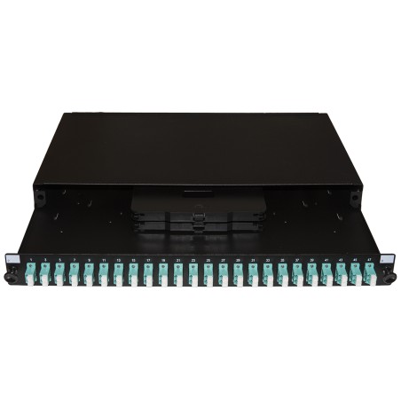 PANNELLO FIBRA OTTICA 19" CON 24 ADATTATORI LC DUPLEX OM3 PROFONDITA' 250 MM COLORE NERO