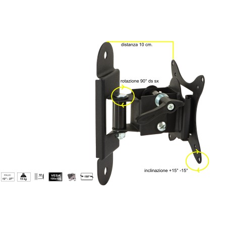 STAFFA A MURO ORIENTABILE PER TV LED/LCD DA 13 A 37" FINO A 15KG E VESA 100X100