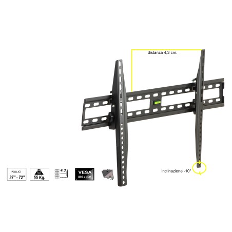 STAFFA A MURO PER TV FINO A 55 KG, DA 37 A 72" FINO A VESA 800X400