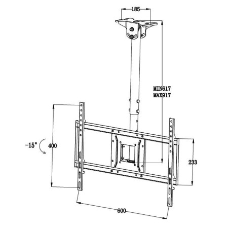 BRACCIO TELESCOPICO DA SOFFITTO PER TV FINO A 40 KG DA 32 A 55" FINO A VESA 600X400