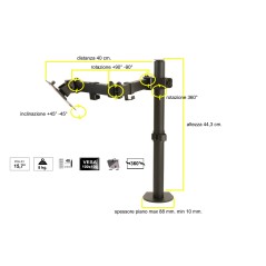 BRACCIO SUPPORTO DA TAVOLO CON MORSA A DUE SNODI PER VIDEO 13-32" FINO A 8 KG