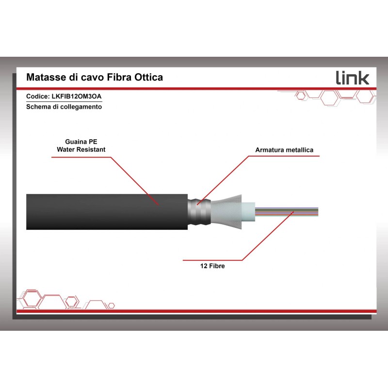 CAVO FIBRA OTTICA DA ESTERNO ARMATO OM3 GUAINA PE 12 FIBRE (AL METRO)