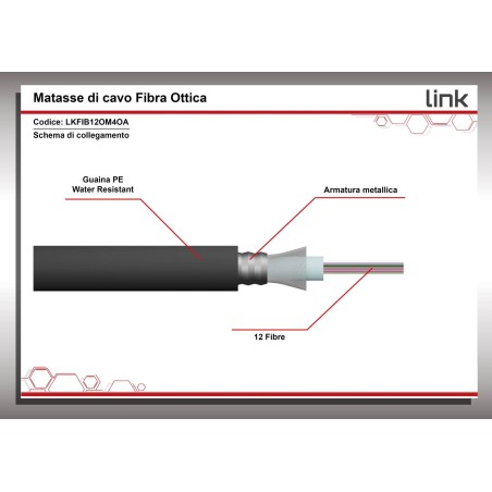CAVO FIBRA OTTICA 12 FIBRE ARMATO DA ESTERNO/INTERNO ANTIRODITORE OM4 (AL METRO)