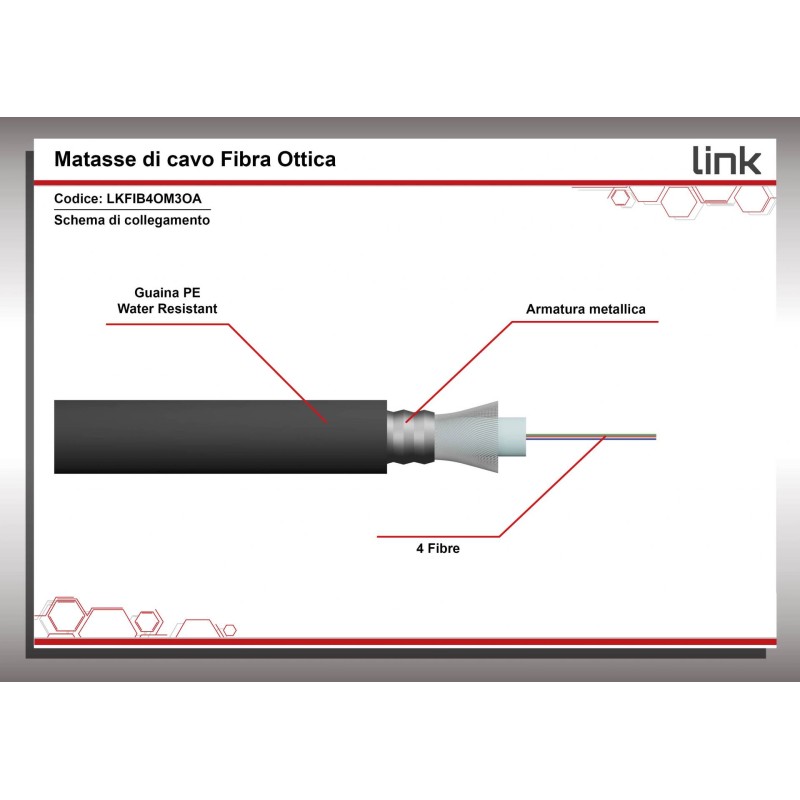 CAVO FIBRA OTTICA DA ESTERNO ARMATO OM3 GUAINA PE 4 FIBRE (AL METRO)
