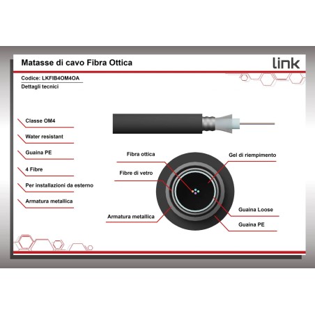CAVO FIBRA OTTICA 4 FIBRE ARMATO DA ESTERNO/INTERNO ANTIRODITORE OM4 (AL METRO)