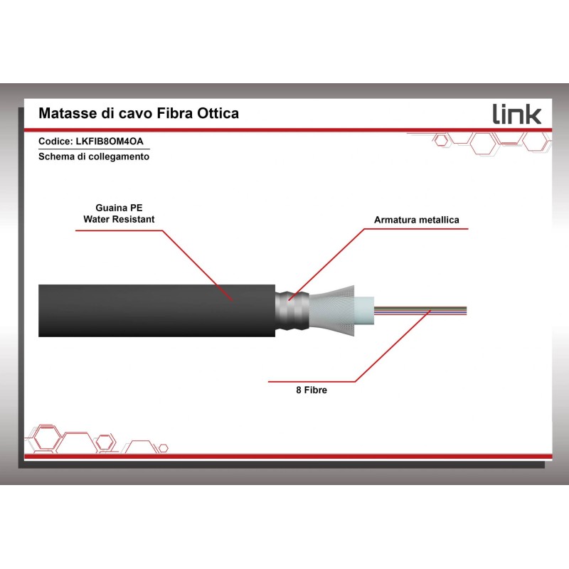 CAVO FIBRA OTTICA 8 FIBRE ARMATO DA ESTERNO/INTERNO ANTIRODITORE OM4 (AL METRO)