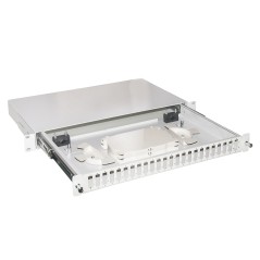 CASSETTO FIBRA OTTICA 24 PORTE PER ADATTATORI SC DUPLEX 1 UNITA' PER INSTALLAZIONE 19" GRIGIO CON BINARI TELESCOPICI