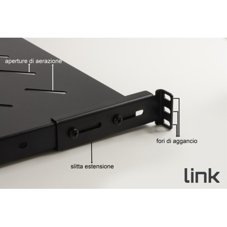 RIPIANO ALLUNGABILE DA 560 A1023 MM PER ARMADI RACK 19" FINO A 1000 MM COLORE NERO