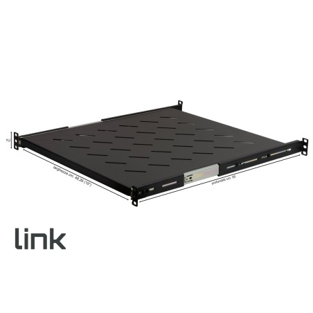 RIPIANO UNIVERSALE PER ARMADIO RACK 19" ESTRAIBILE SU BINARI TELESCOPICI 1 UNITA' NERO 550MM.