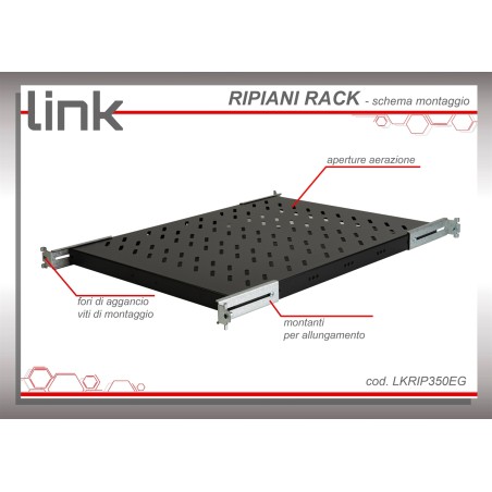 RIPIANO UNIVERSALE PER ARMADIO RACK 19" ALLUNGABILE 570 MM CON 4 AGGANCI NERO