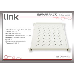 RIPIANO PER ARMADIO RACK 19" ALLUNGABILE 650 MM CON 4 AGGANCI GRIGIO