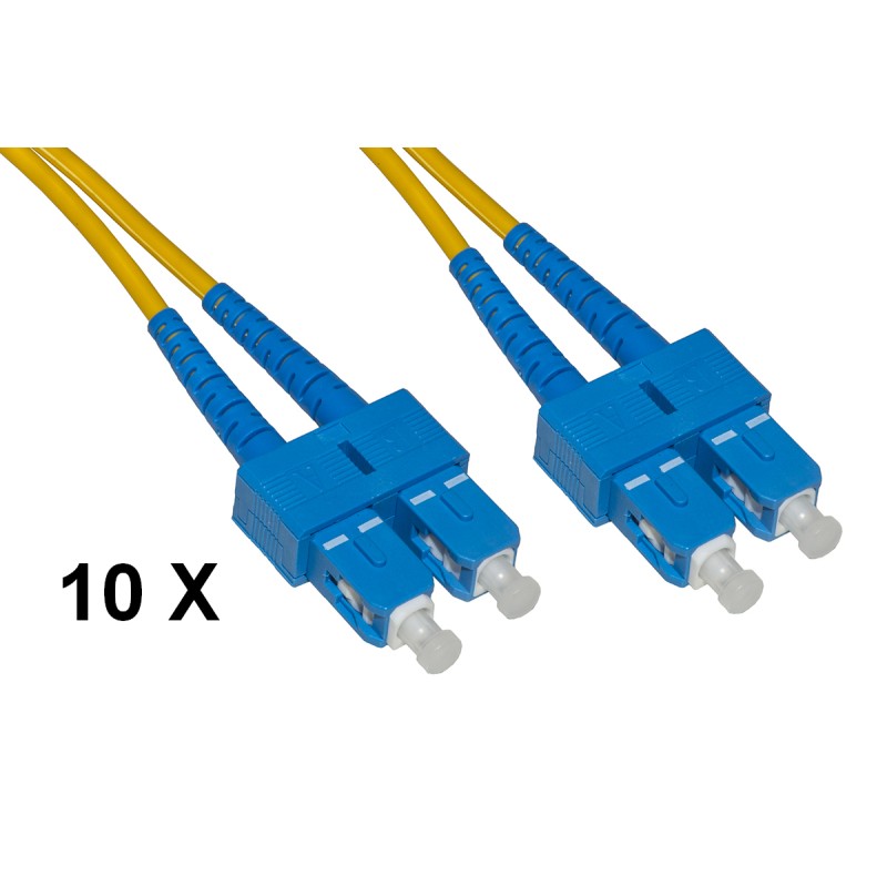 CONFEZIONE 10 CAVI FIBRA OTTICA SC A SC SINGLEMODE DUPLEX OS2 GUAINA 2 MM 9/125 MT.3