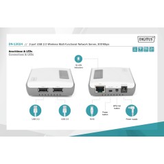 SERVER MULTIFUNZIONE RETE WIRELESS DIGITUS USB 2.0 A 2 PORTE, 300 MBPS