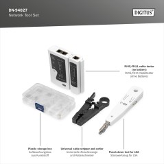 DIGITUS SET STRUMENTI DI RETE.TUTTI GLI STRUMENTI NECESSARI PER L'INSTALLAZIONE IN LOCO IN UN UNICO SET.