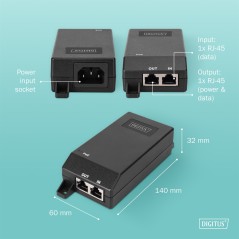 DIGITUS INIETTORE GIGABIT ETHERNET POE+, 802.3AT, 30 W