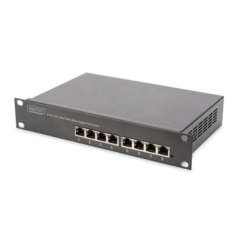 DIGITUS SWITCH GIGABIT ETHERNET POE, 8 PORTE POE+, 10", BUDGET POE FINO A 80 W