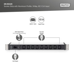 DIGITUS PRESA MULTIPLA CON PROFILO IN ALLUMINIO, 9X, INGRESSO IEC C14