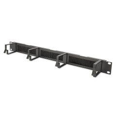 LISTELLO GUIDACAVI FORATO CON SPAZZOLA DI PROTEZIONE PER ARMADI 19" (1 UNITA') NERO CON 4 GANCI