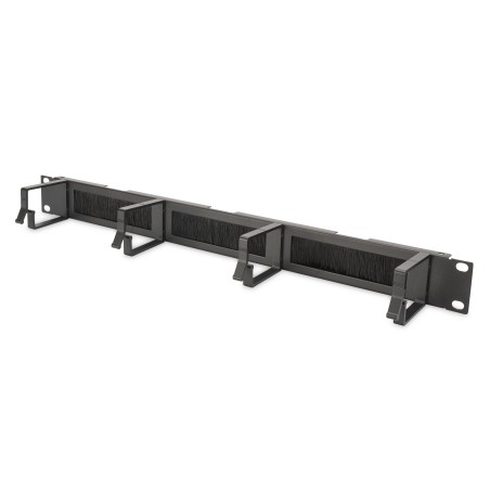 LISTELLO GUIDACAVI FORATO CON SPAZZOLA DI PROTEZIONE PER ARMADI 19" (1 UNITA') NERO CON 4 GANCI