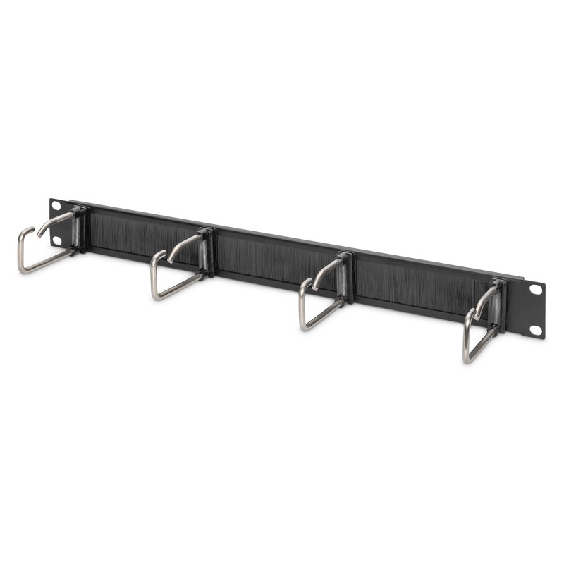 PANNELLO DI GESTIONE CAVI 1HE CON GUARNIZIONE A SPAZZOLA 4 ANELLI IN ACCIAIO 40X75 MM, NERO (RAL 9005) PANNELLO DI GESTIONE CAVI 1HE CON GUARNIZIONE A SPAZZOLA 4 ANELLI IN ACCIAIO 40X75 MM, NERO (RAL 9005)