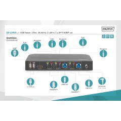 SWITCH KVM DIGITUS 2 PORTE 4K60HZ, 2 X DP IN, 1 X DP/HDMI OUT