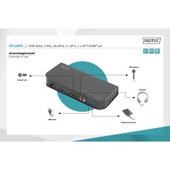SWITCH KVM DIGITUS 2 PORTE 4K60HZ, 2 X DP IN, 1 X DP/HDMI OUT