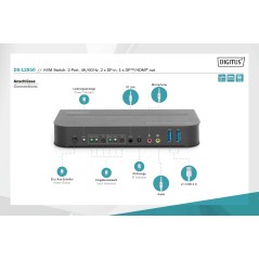 SWITCH KVM DIGITUS 2 PORTE 4K60HZ, 2 X DP IN, 1 X DP/HDMI OUT