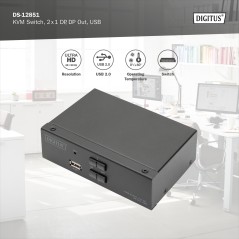 DIGITUS SWITCH KVM, 2X1 DP, DP OUT, USB