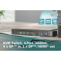 DIGITUS SWITCH KVM, 4 PORTE, 4K60HZ, 4 X DP IN, 1 X DP/HDMI OUT