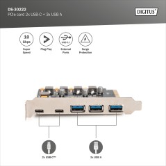 DIGITUS SCHEDA PCIE 2 USB-C + 3 USB A