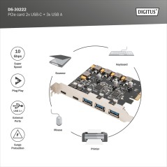 DIGITUS SCHEDA PCIE 2 USB-C + 3 USB A