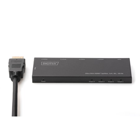 SPLITTER HDMI ULTRA SLIM, 1X4, 4K/60HZ HDR, HDCP 2.2, 18 GBPS, MICRO USB POWER