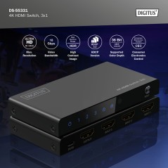 SWITCH HDMI 3X1, 4K/60HZ HDCP 2.3