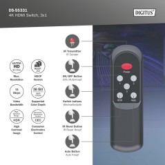 SWITCH HDMI 3X1, 4K/60HZ HDCP 2.3