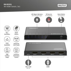 SWITCH HDMI 3X1, 4K/60HZ HDCP 2.3