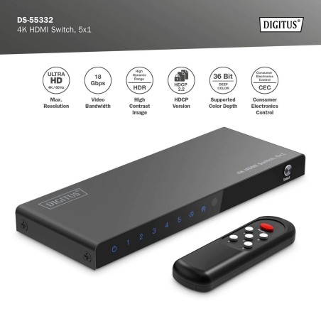 SWITCH HDMI 5X1 4K/60HZ HDCP 2.2