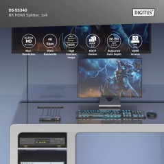 SPLITTER HDMI 1X4 8K/60HZ (4:4:4), TOSLINK, STEREO, EDID CONTROL