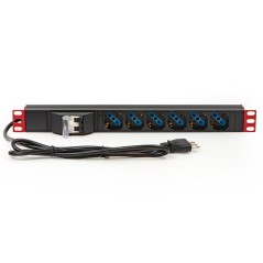 MULTIPRESA ALIMENTAZIONE PER RACK 19" CON 6 PRESE UNIVERSALI TRIPOLARI/SCHUKO MAGNETOTERMICA CON STAFFE COLORE ROSSO