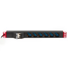 MULTIPRESA ALIMENTAZIONE PER RACK 19" CON 6 PRESE UNIVERSALI TRIPOLARI/SCHUKO MAGNETOTERMICA CON STAFFE COLORE ROSSO
