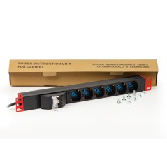 MULTIPRESA ALIMENTAZIONE PER RACK 19" CON 6 PRESE UNIVERSALI TRIPOLARI/SCHUKO MAGNETOTERMICA CON STAFFE COLORE ROSSO