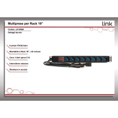 MULTIPRESA DA RACK 19 8" PRESE UNIVERSALI CON INTERRUTTORE SPINA C14