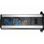 MULTIPRESA DA TAVOLO A SCOMPARSA CON 2 PRESE 16A FEMMINA ITA/SCHUKO, 1 RJ45, 1 RJ11, 2 USB
